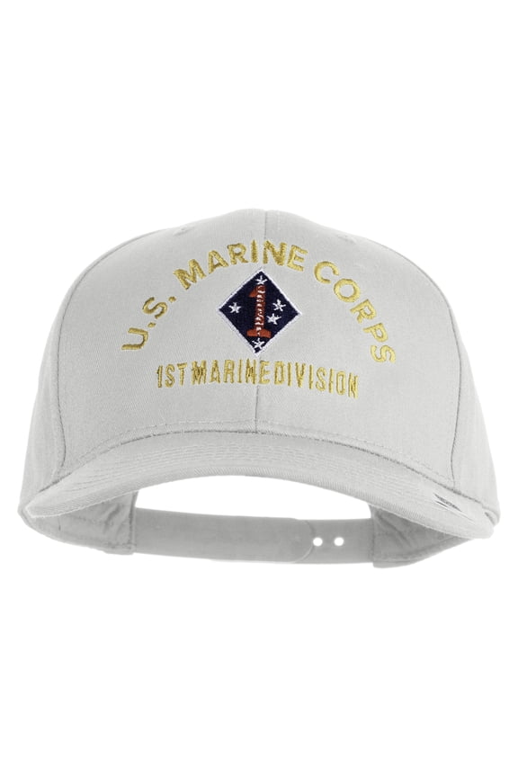 U.S. Marine Corps 1st Marine Division Embroidered Solid Cotton Twill Pro Style Cap - White OSFM