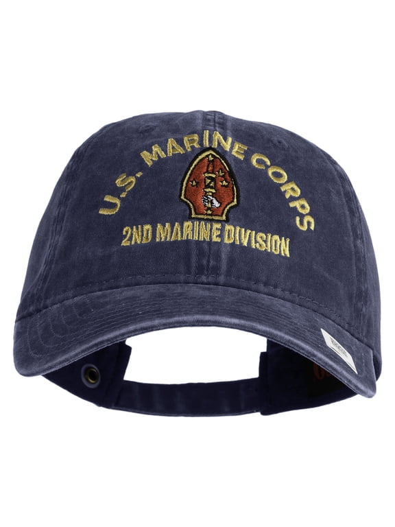 U.S. Marine Corps 2nd Marine Division Embroidered Washed Solid Pigment Dyed Cotton Twill Brass Buckle Cap - Navy OSFM