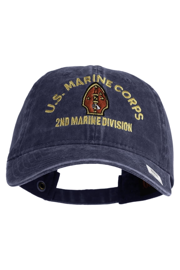 U.S. Marine Corps 2nd Marine Division Embroidered Washed Solid Pigment Dyed Cotton Twill Brass Buckle Cap - Navy OSFM