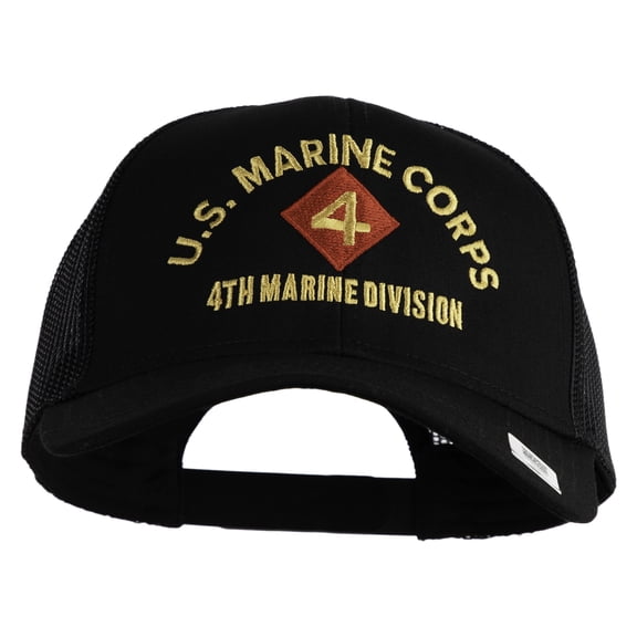 U.S. Marine Corps 4th Marine Division Embroidered Solid Cotton Twill Mesh Prostyle Cap - Black OSFM