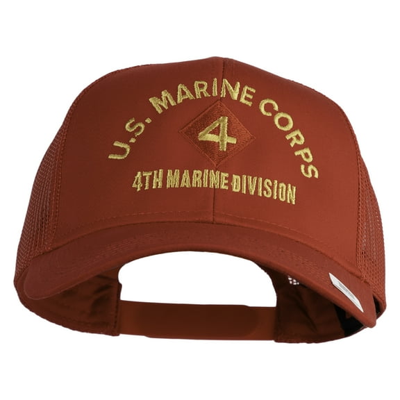 U.S. Marine Corps 4th Marine Division Embroidered Solid Cotton Twill Mesh Prostyle Cap - Red OSFM