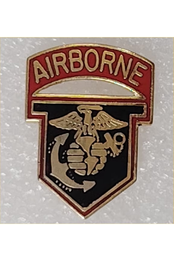 U.S. Marine Corps Airborne Novelty Hat/Lapel/Brooch Pin, Enamel Metal, Rubber Backing