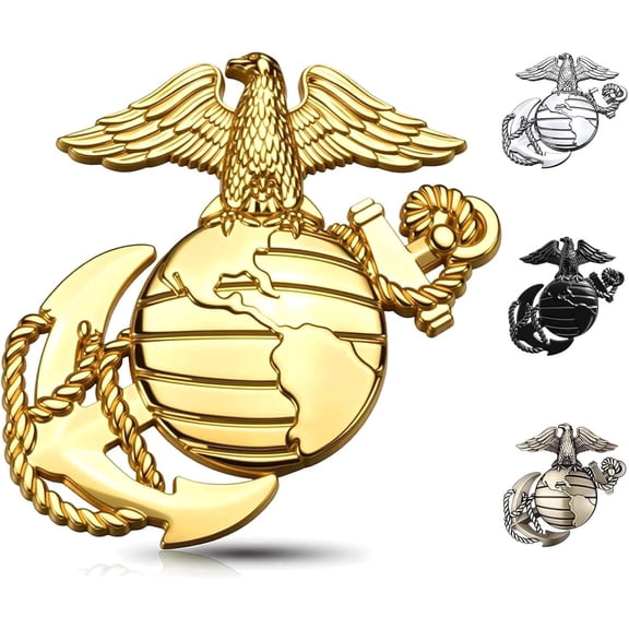 U.S.Marine Corps Car Emblem – 3D Eagle Globe Anchor Metal Decal, 3.3"x3.1" Weatherproof Military Sticker, Universal Fit for Cars, Trucks, Gifts for Veterans & Supporters (Gold)