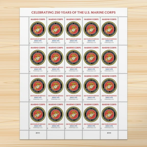 U.S. Marine Corps Celebrating 250 Years Forever Postage Stamp 1 Sheet of 20 US First Class Service Patriotic Country America Military Branch USA Celebrate Wedding Party (20 Stamps)