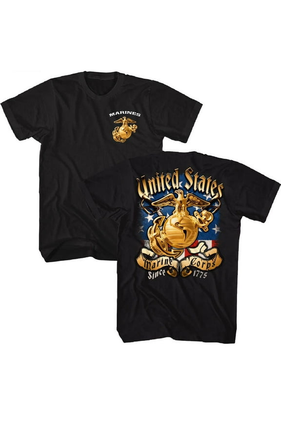 U.S. Marine Corps Enlisted and Flag Black Adult T-Shirt