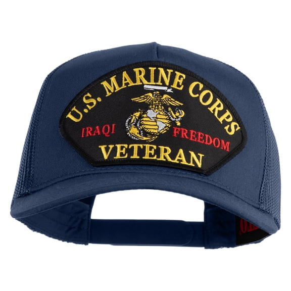 U.S. Marine Corps Iraqi Freedom Veteran Patched Solid Cotton Twill 5 panel Mesh Back Cap - Navy OSFM