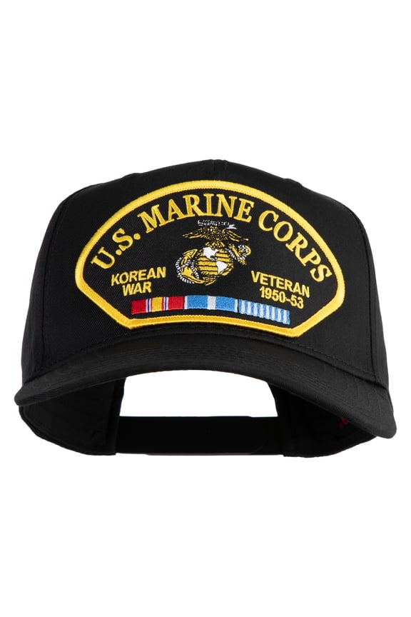 U.S. Marine Corps Korean War Veteran 1950-53 Patched Solid Cotton Twill 5 Panel Prostyle Snap Cap - Black OSFM