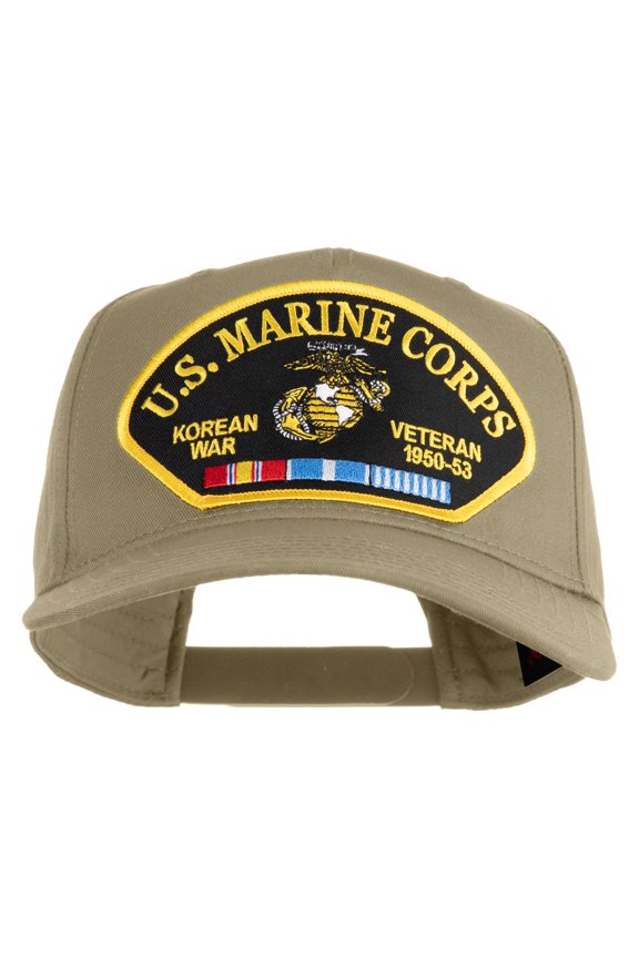 U.S. Marine Corps Korean War Veteran 1950-53 Patched Solid Cotton Twill 5 Panel Prostyle Snap Cap - Khaki OSFM