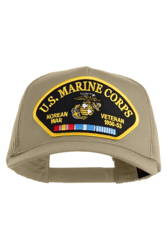 U.S. Marine Corps Korean War Veteran 1950-53 Patched Solid Cotton Twill 5 panel Mesh Back Cap - Khaki OSFM