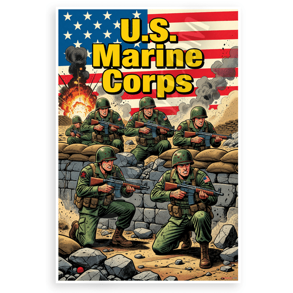 U.S. Marine Corps Marines Combat Comic Book 12x18 US Made Poster