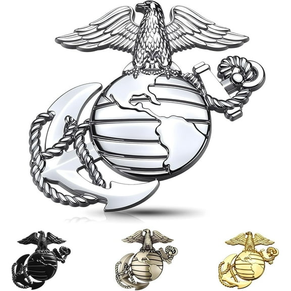 U.S. Marine Corps Metal Cars Emblem for 250th Anniversary, 3D Eagle Globe Anchor Insignia Decals, Universal Fit at 3.3" x 3.1", Car Medal Gift for Veterans and Military Supporters, Silvery