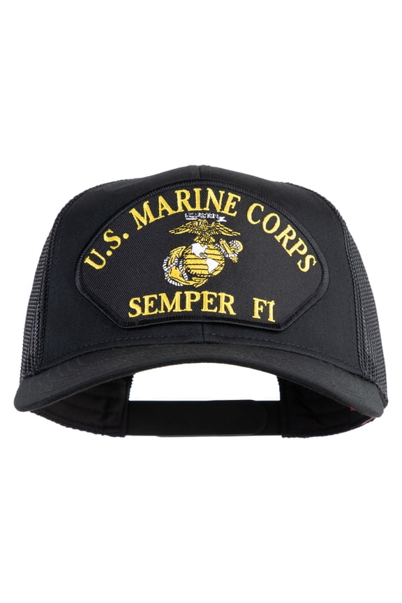 U.S. Marine Corps Semper Fi Black Patched Solid Cotton Twill Mesh Prostyle Cap - Black OSFM