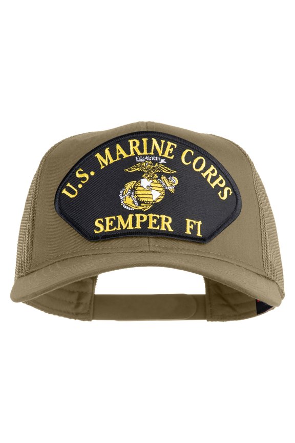U.S. Marine Corps Semper Fi Black Patched Solid Cotton Twill Mesh Prostyle Cap - Khaki OSFM