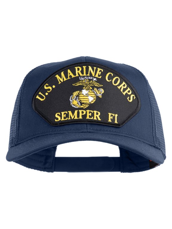 U.S. Marine Corps Semper Fi Black Patched Solid Cotton Twill Mesh Prostyle Cap - Navy OSFM