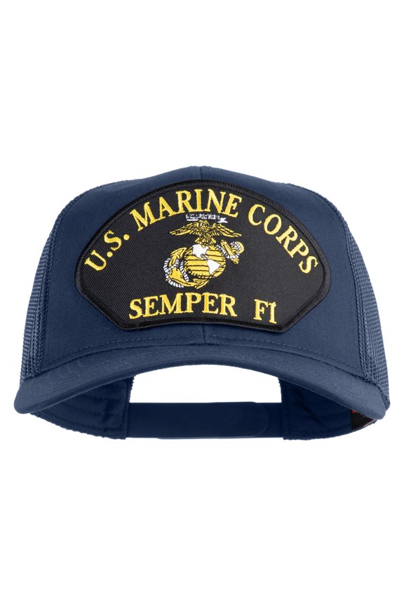 U.S. Marine Corps Semper Fi Black Patched Solid Cotton Twill Mesh Prostyle Cap - Navy OSFM