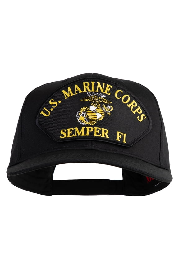 U.S. Marine Corps Semper Fi Black Patched Solid Cotton Twill Pro Style Cap - Black OSFM
