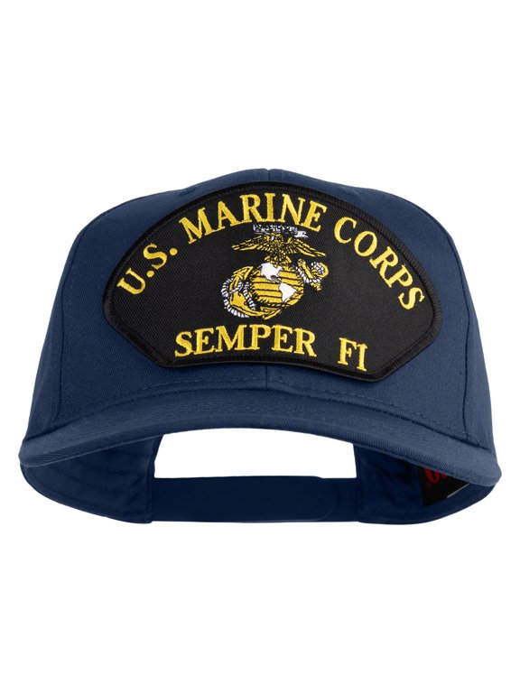 U.S. Marine Corps Semper Fi Black Patched Solid Cotton Twill Pro Style Cap - Navy OSFM