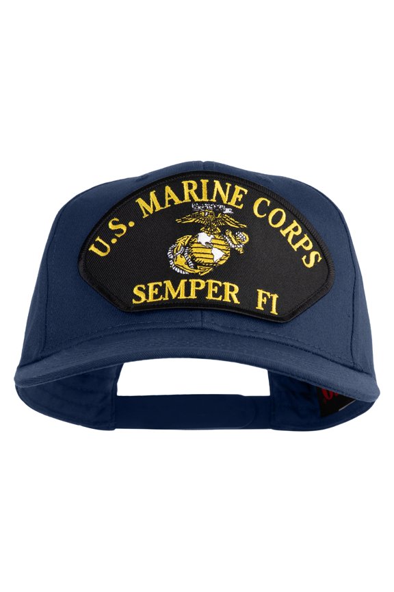 U.S. Marine Corps Semper Fi Black Patched Solid Cotton Twill Pro Style Cap - Navy OSFM