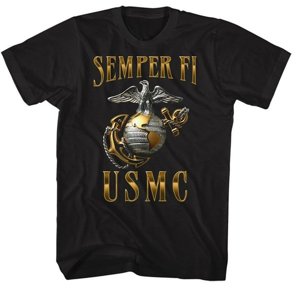 U.S. Marine Corps Semper Fi Metallic Black Adult T-Shirt