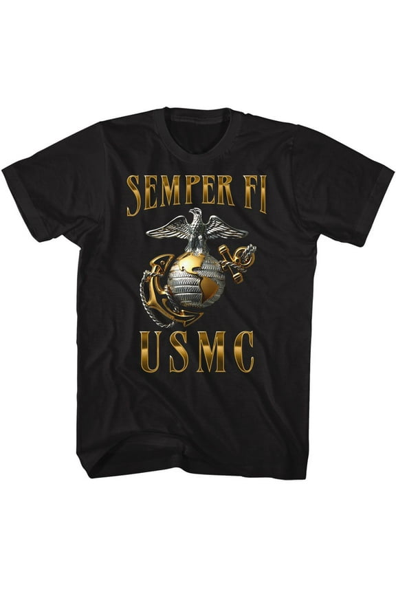 U.S. Marine Corps Semper Fi Metallic Black Adult T-Shirt
