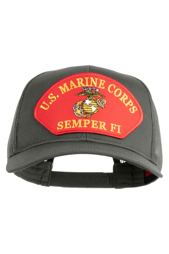 U.S. Marine Corps Semper Fi Red Patched Solid Cotton Twill Mesh Prostyle Cap - Grey OSFM