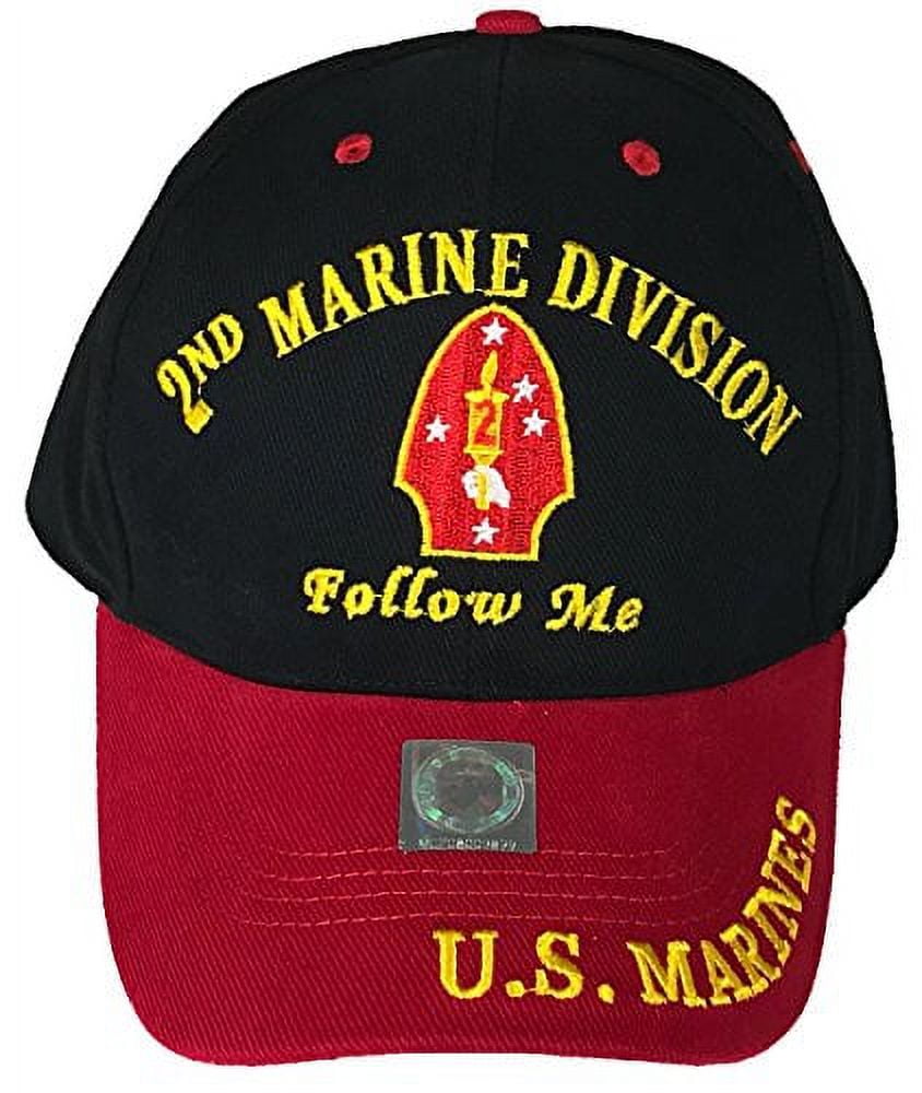 AES Marines Marine Corps EGA 2nd Division 'Follow Me' Embroidered Cap - Adjustable Cotton/Poly Twill Hat