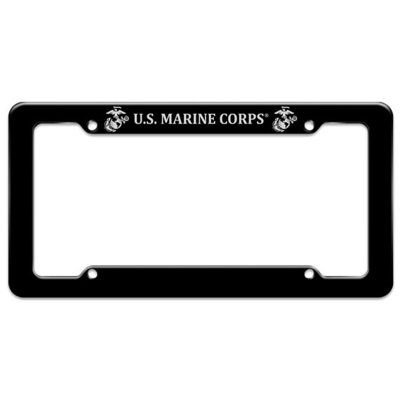 U.S. Marine Corps USMC White Logo on Black Officially Licensed License Plate Tag Frame