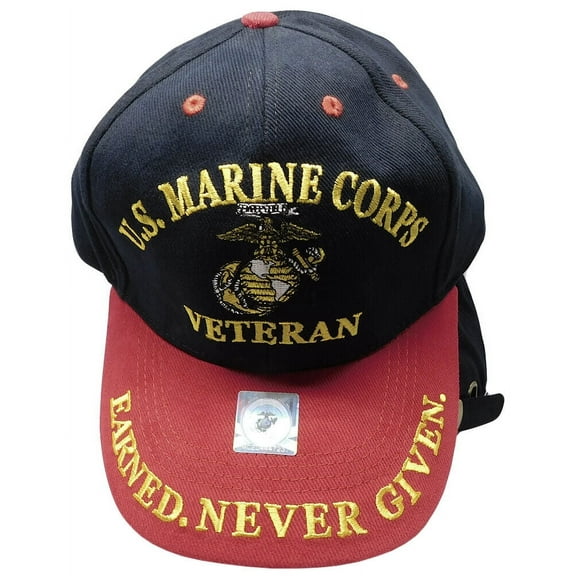 U.S. Marine Corps Veteran EGA Earned. Never Given. Black Red Embroidered Cap Hat