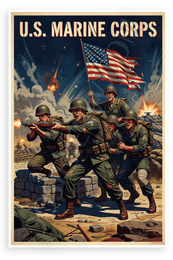U.S. Marine Corps Vintage Iwo Jima Flag Raising Patriotic 12x18 US Made Poster