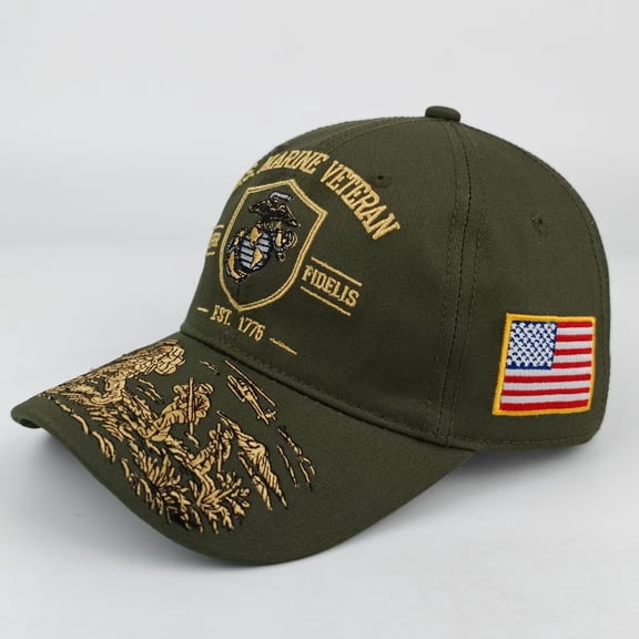 U.S. Marine Veteran Baseball Hat,Semper Fidelis EST.1775 Eagle Globe Anchor Embroidered Cap with American Flag Patch,USMC Veteran Gift for Men