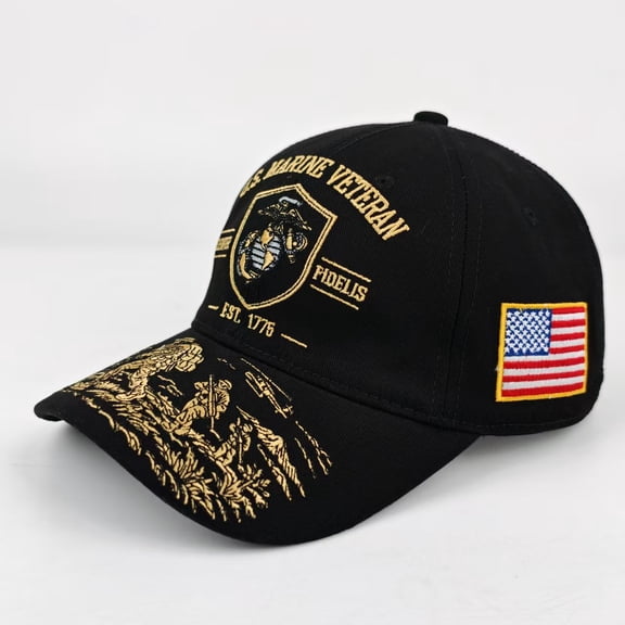 U.S. Marine Veteran Baseball Hat,Semper Fidelis EST.1775 Eagle Globe Anchor Embroidered Cap with American Flag Patch,USMC Veteran Gift for Men