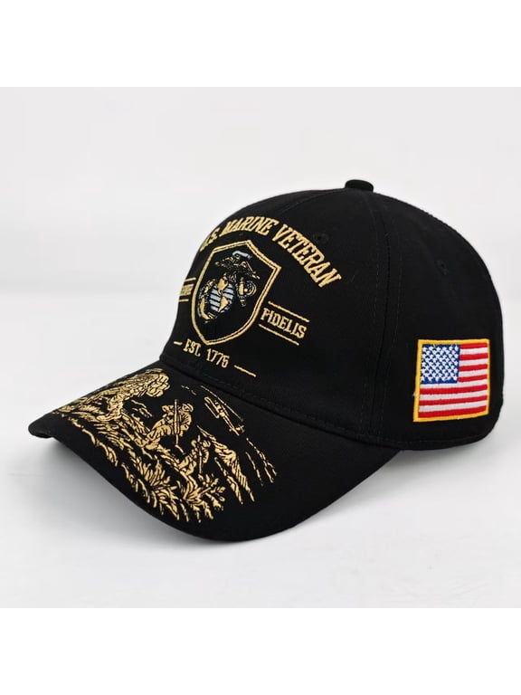 U.S. Marine Veteran Baseball Hat,Semper Fidelis EST.1775 Eagle Globe Anchor Embroidered Cap with American Flag Patch,USMC Veteran Gift for Men
