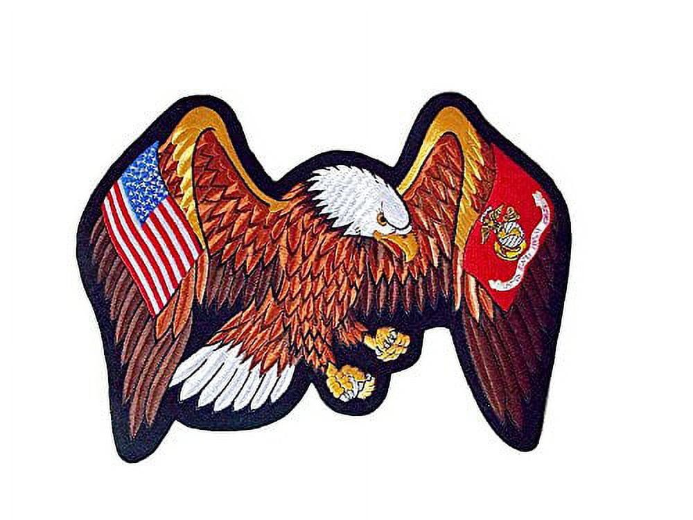 U.S. Marines And USA Flags On Eagles Wings Large Embroidered Back Patch 13" X 10"