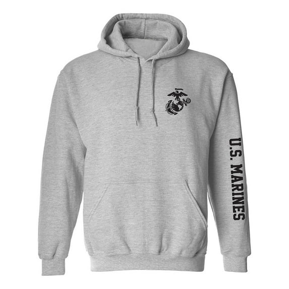 U.S. Marines Black Sleeve Print Adult Hooded Sweatshirt