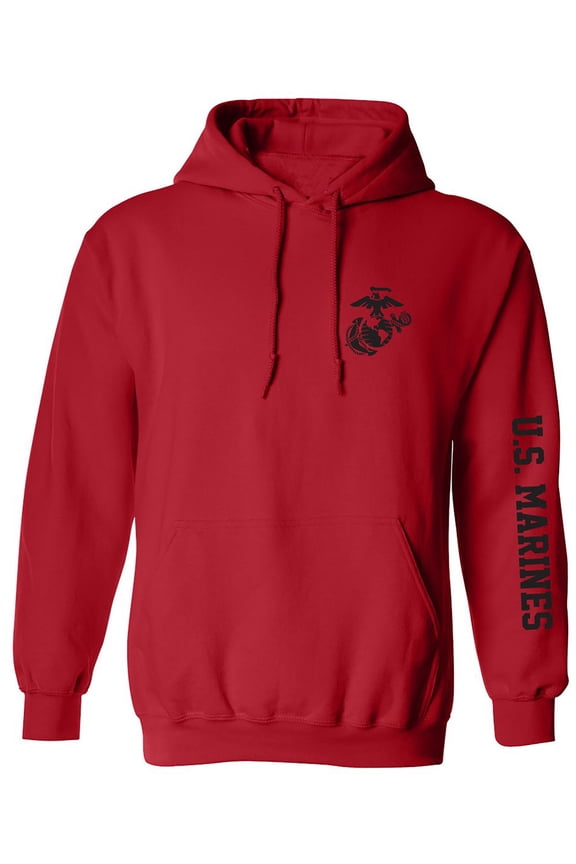 U.S. Marines Black Sleeve Print Adult Hooded Sweatshirt