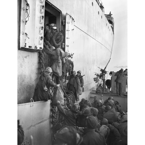 U.S. Marines Board A Ship For Evacuation From Hungnam History (24 x 36)