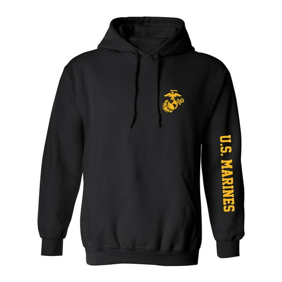 U.S. Marines Gold Sleeve Print Adult Hooded Sweatshirt
