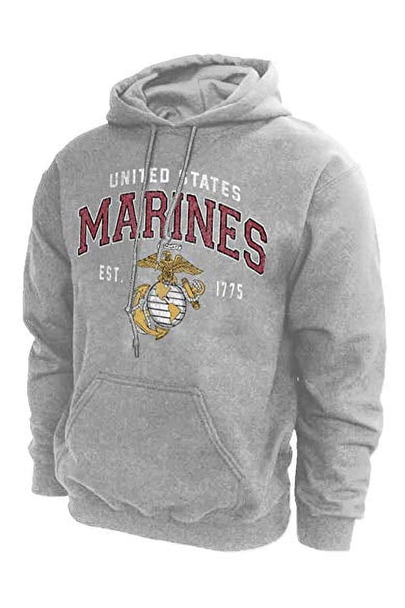 U.S. Marines Hoodie Sweatshirt Vintage Logo - Medium Grey