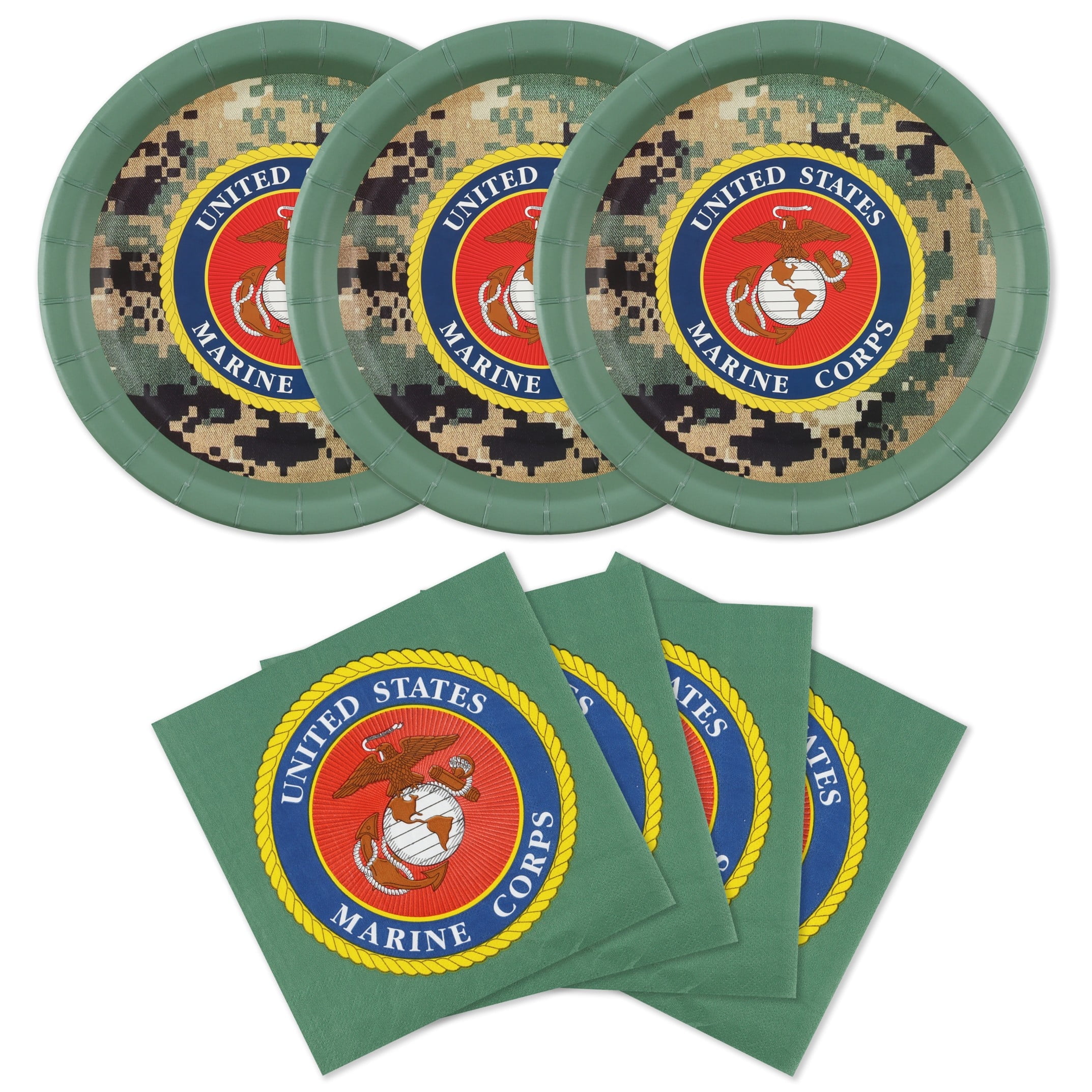 U.S. Marines Party for 32 Guests! Includes 32 ea. 10 Plates, Luncheon Napkins & Lg. Cups with the Licensed U.S. Marines Camo & Coat of Arms. Retirement, Birthday or Official Events. by Havercamp