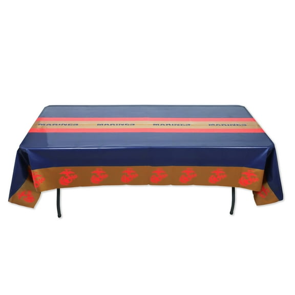 U.S. Marines Premium Plastic Tablecloth Marines Party Decoration Table Cover - 9ft by 4.5 feet Reusable, Disposable - by Havercamp