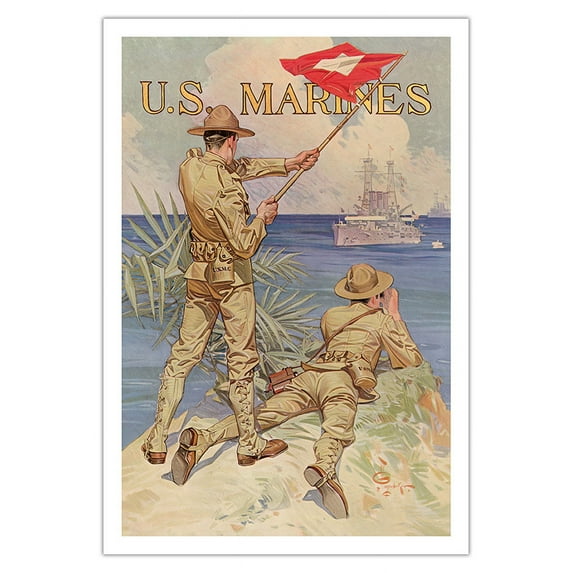 U.S. Marines - Soldiers of the Sea - Vintage War Poster by Bruce Moore c.1918 - Fine Art Matte Paper Print (Unframed) 30x44in