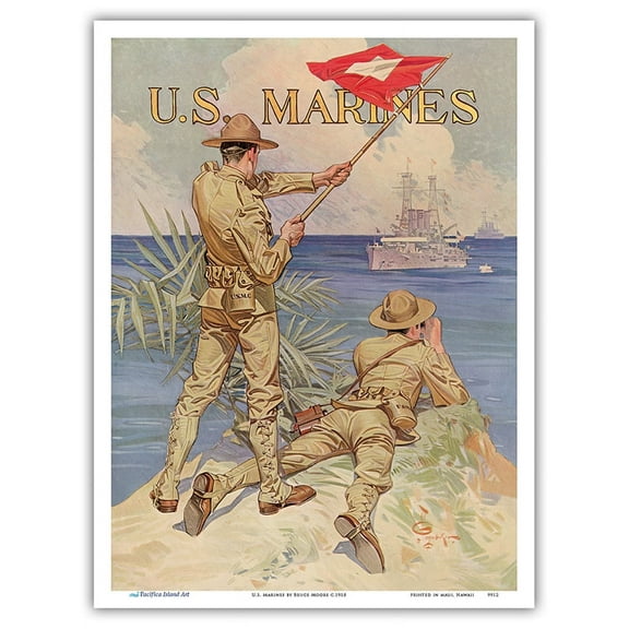 U.S. Marines - Soldiers of the Sea - Vintage War Poster by Bruce Moore c.1918 - Master Art Print (Unframed) 9in x 12in