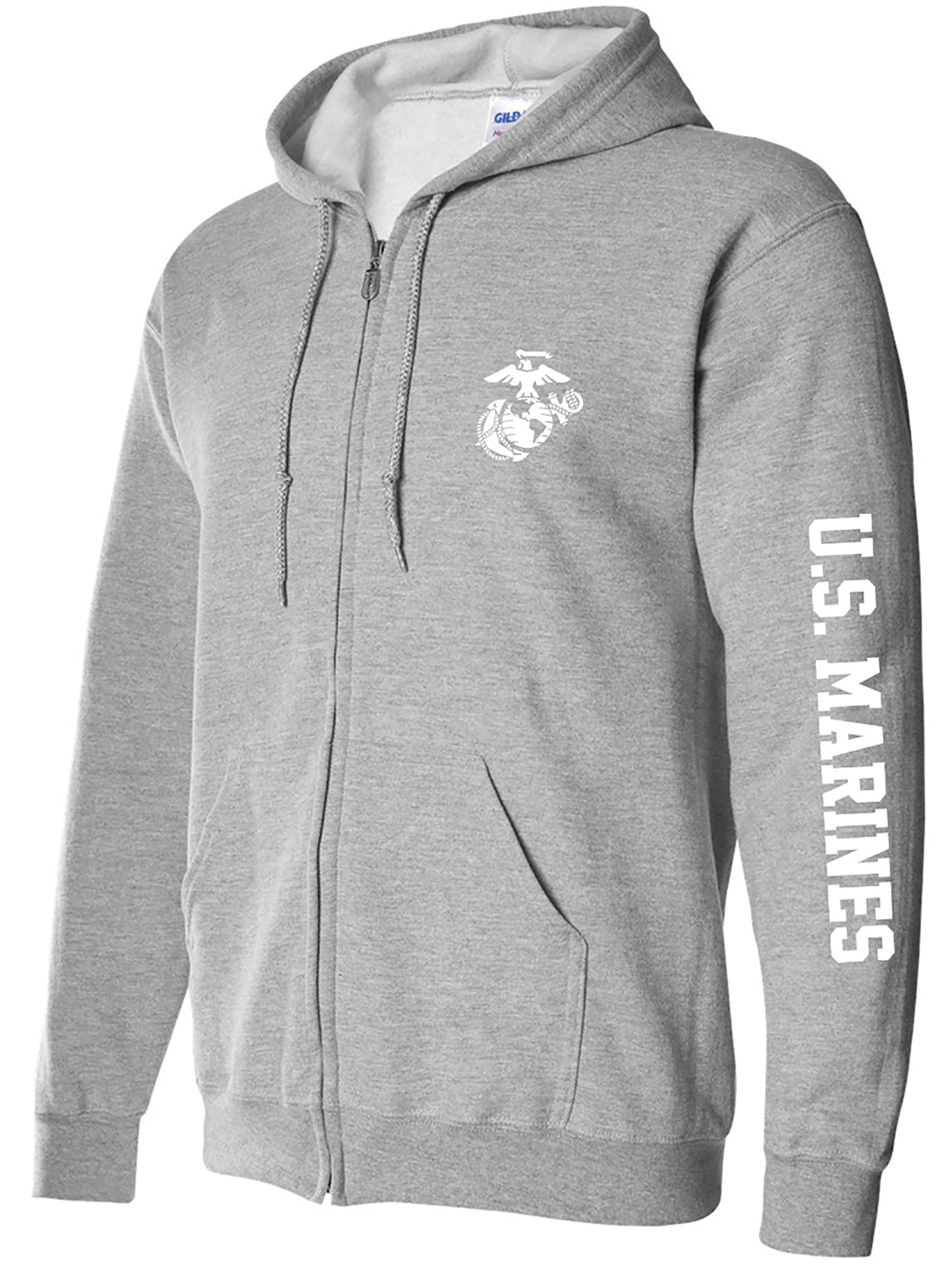 U.S. Marines White Sleeve Print Full-Zip Hooded Sweatshirt