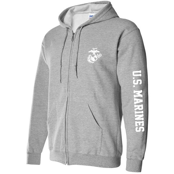 U.S. Marines White Sleeve Print Full-Zip Hooded Sweatshirt
