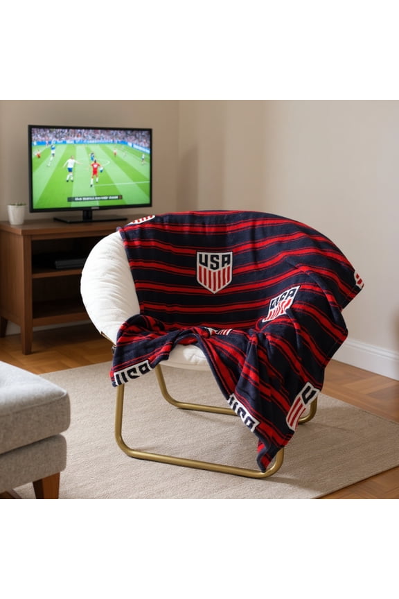 Navy & Red Soccer Throw, 40" x 50", Polyester Silk Touch, USMNT