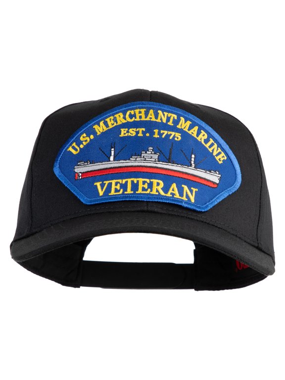 U.S. Merchant Marine EST 1775 Veteran Blue Patched Solid Cotton Twill Pro Style Cap - Black OSFM