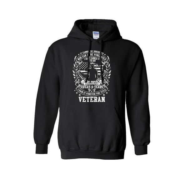 U.S Military Blood Sweat & Tears Veteran Hooded Sweatshirt-Black-small