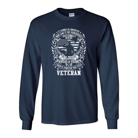 U.S Military Blood Sweat & Tears Veteran Unisex Long Sleeve T-shirt-Navy-medium