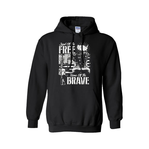 U.S Military Land of the Free Home of the Brave Hooded Sweatshirt-Black-small