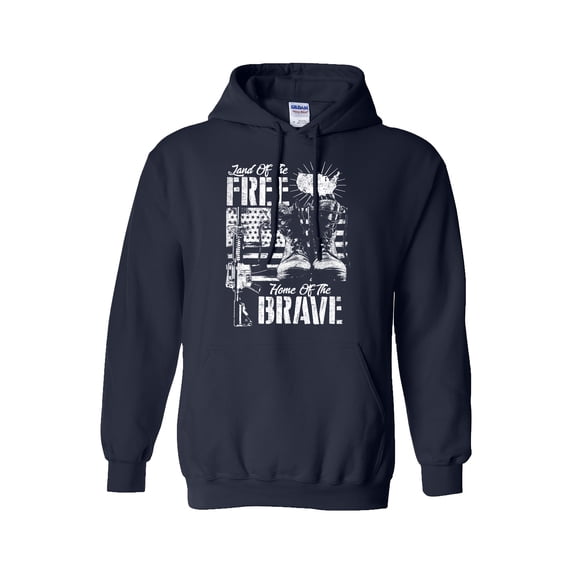 U.S Military Land of the Free Home of the Brave Hooded Sweatshirt-Navy-4xl
